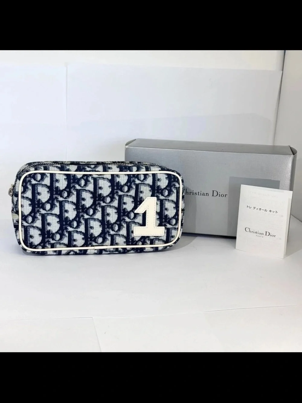 Dior Navy and White Logo Cosmetic Pouch